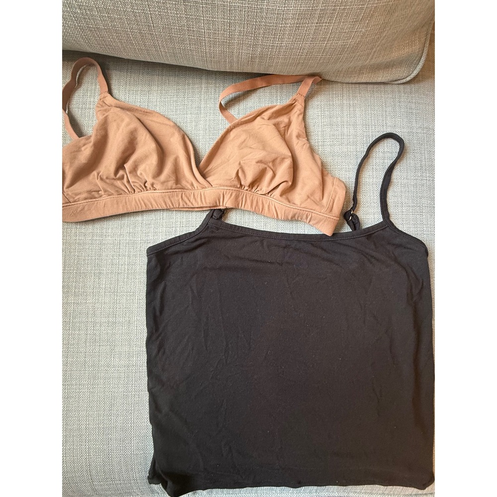 Skims Womens Bundle Small Black Cami and Tan Bralette Micro Modal